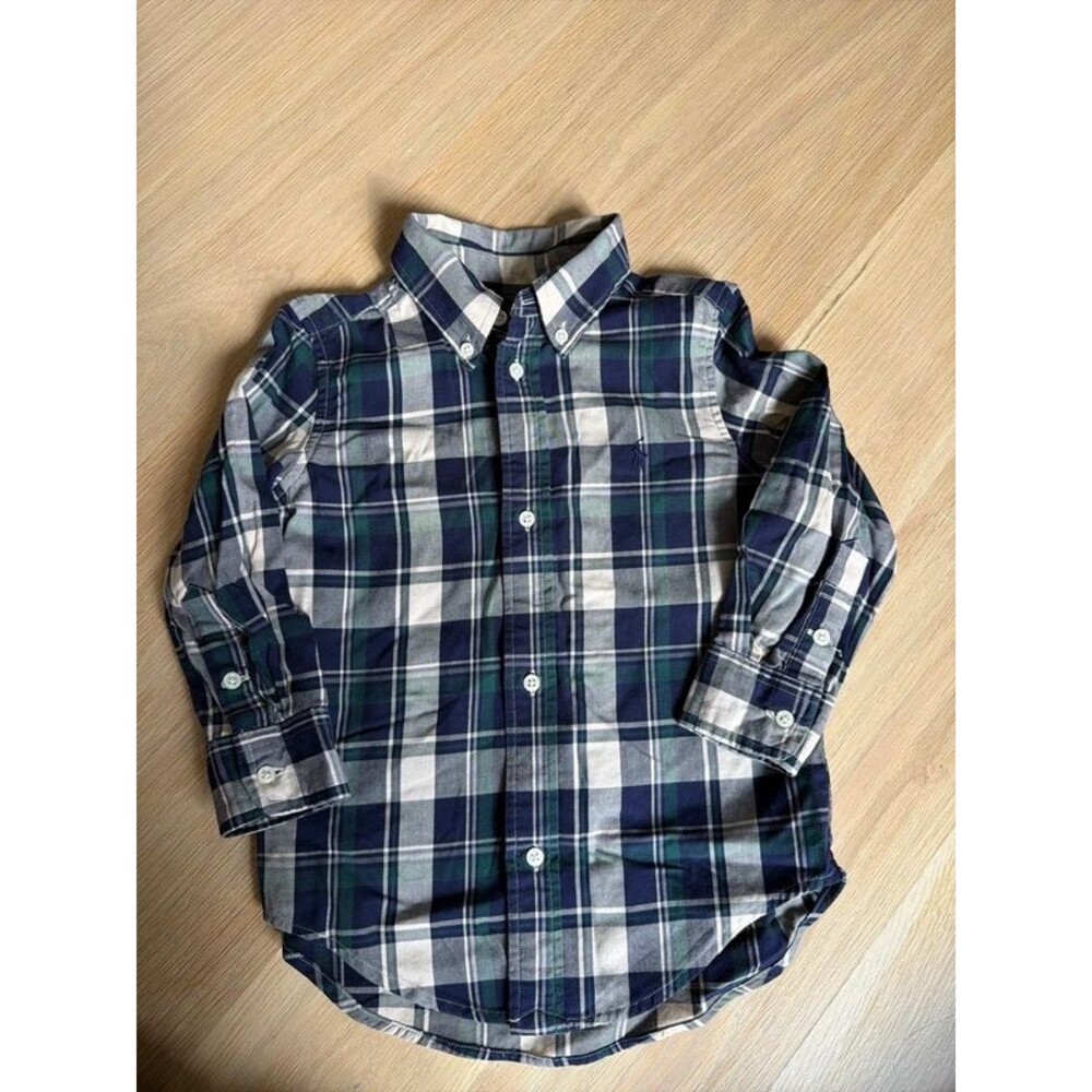 Ralph Lauren boys fall navy plaid shirt size 3 3T